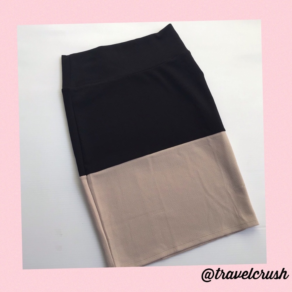 Lularoe Tan & Black Colorblock Cassie Skirt Size S